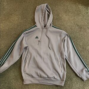 Adidas Small Light Gray Hoodie with Dark Green Stripes